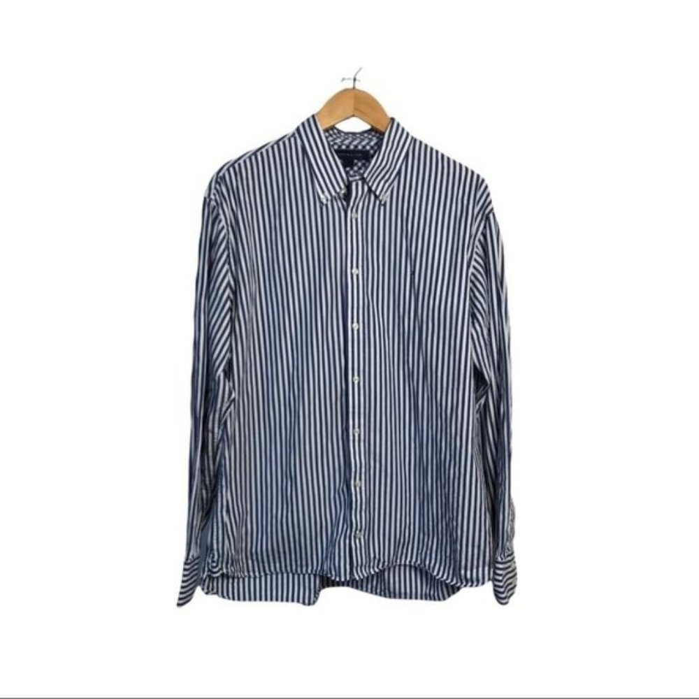 Tommy Hilfiger Blue White Striped Cotton Casual Button Up Long Sleeve  Shirt